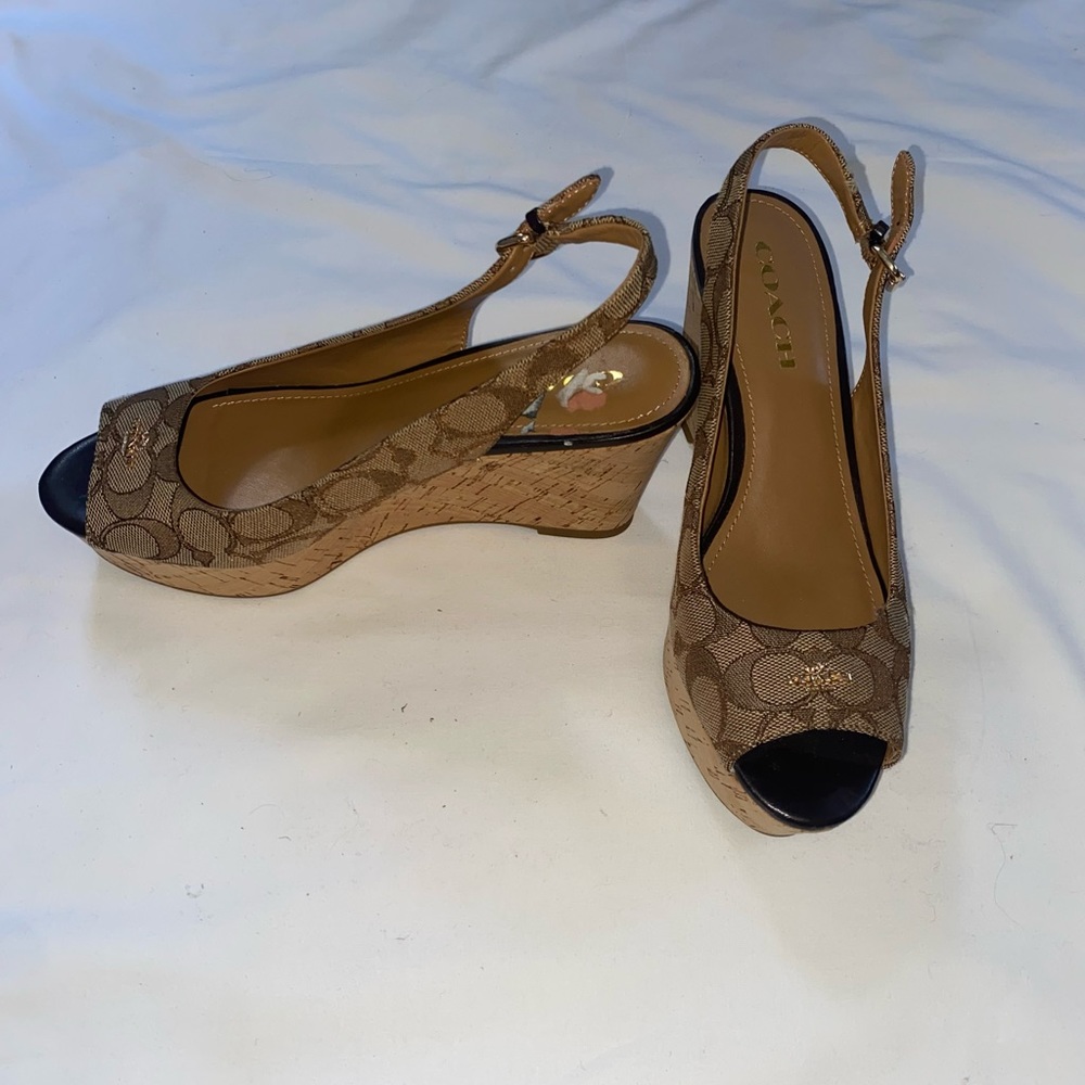Coach Brown and Cream Wedges